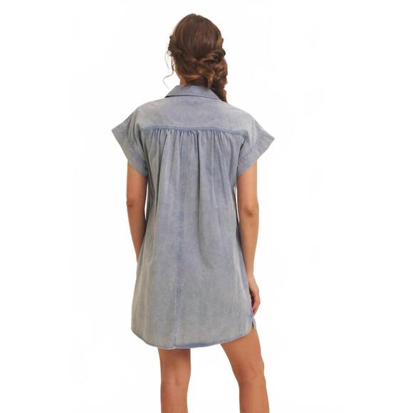 NEW IN FEBRUARY mineral washed cotton mini dress in blue - Picture 3 of 4